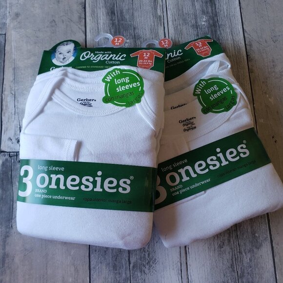 NWT - Gerber Organic (Set of 2) Baby 3pk Long Sleeve Onesies - Size 12M - Picture 1 of 4